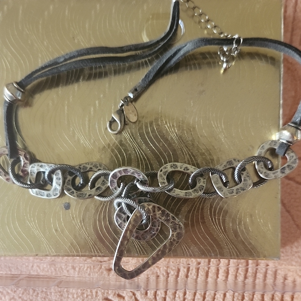 Chunky Cooper-Tone Link Necklace with Leather Cord